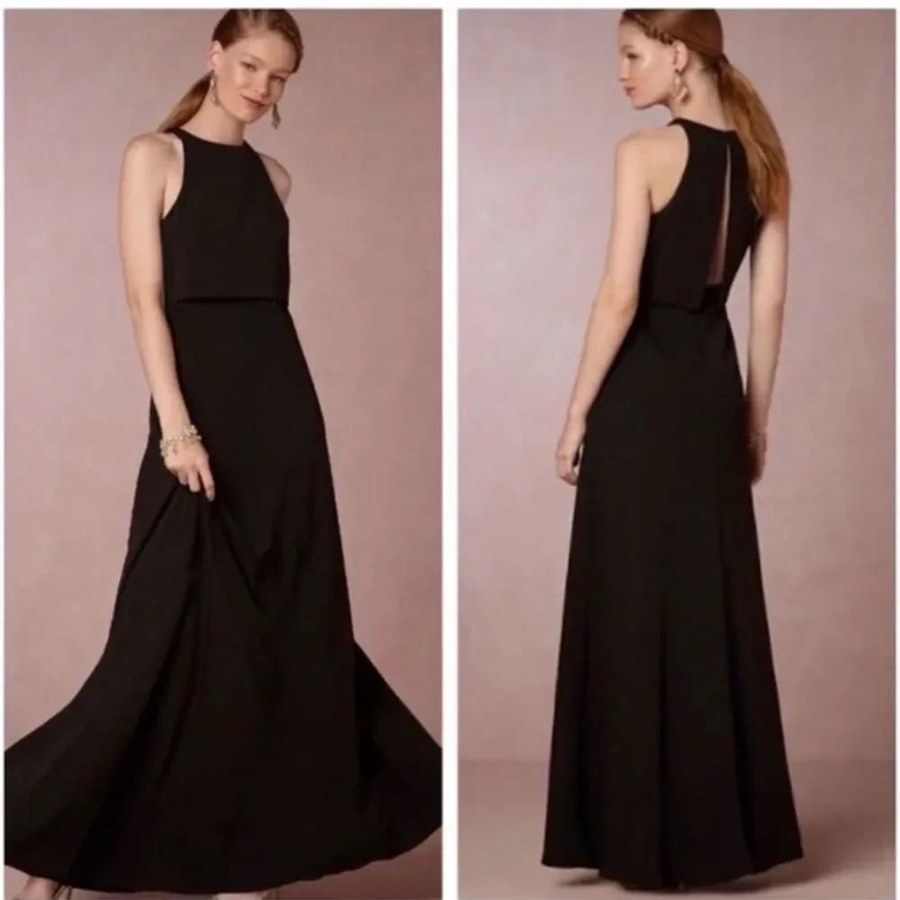 Jill Stuart Anthropologie Iva Crepe Maxi Dress Gown Open Back Color Block 10